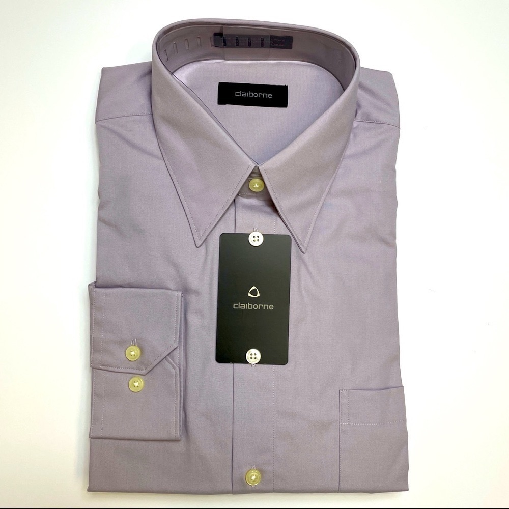 Vintage Claiborne Purple Dress Sport Shirt SZ L 16.5 34 35 Mens Career Buttons - Picture 2 of 7